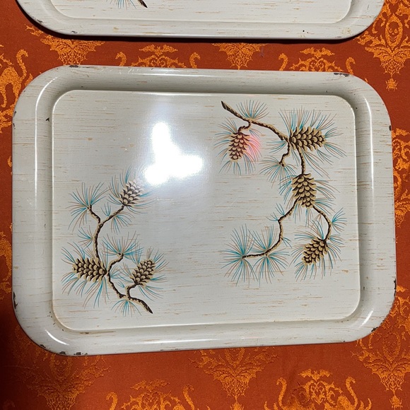 Vintage Mid Century Modern Metal Serving Trays! Pine Cone Decor! - Picture 6 of 14